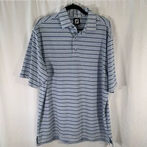 FootJoy Golf Polo Shirt Men's Large White Blue Striped Short Sleeve 1/4 Button